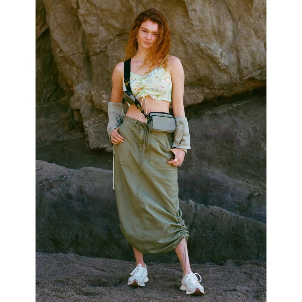 American Eagle Snappy Convertible Maxi Skirt Green Low Rise Size 14 NWT